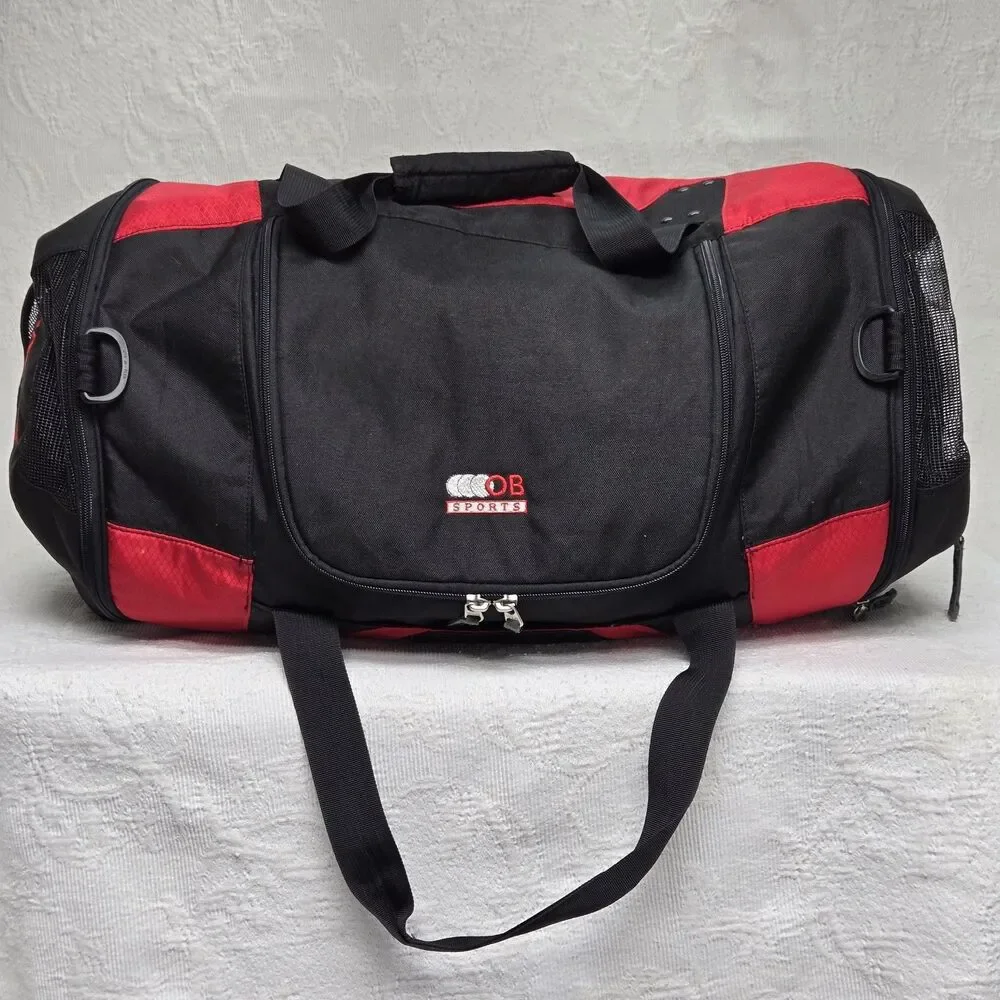 Y2K Oakley Red Black Multi Pocket Duffle Gym Bag Workout  Embroidered Studded